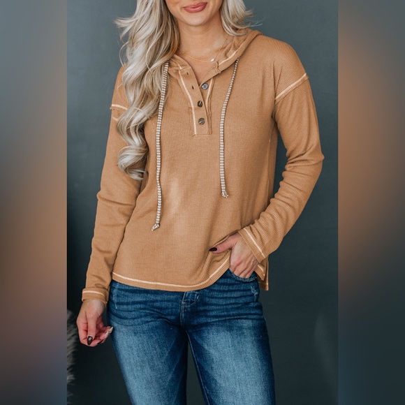 Dropped Shoulder Buttoned Hoodie - Picture 1 of 4